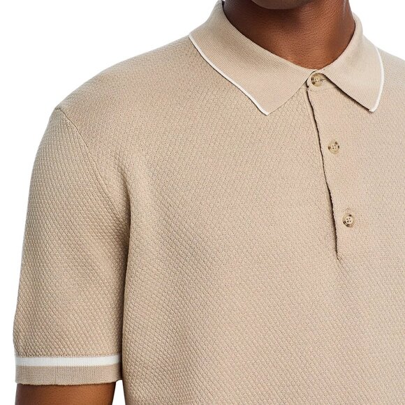 Hugo Boss Men's Short Sleeve BOSS Borillo Tipped Jacquard Knit Polo Shirt Beige - Picture 2 of 5